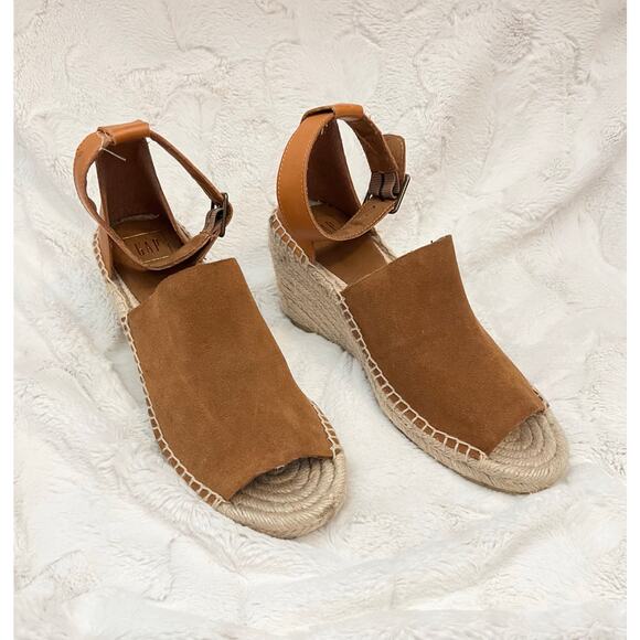 NEW GAP Espadrille Wedges Shoes Sandals Brown Suede Wedge Ankle Strap Open Toe - Picture 4 of 10
